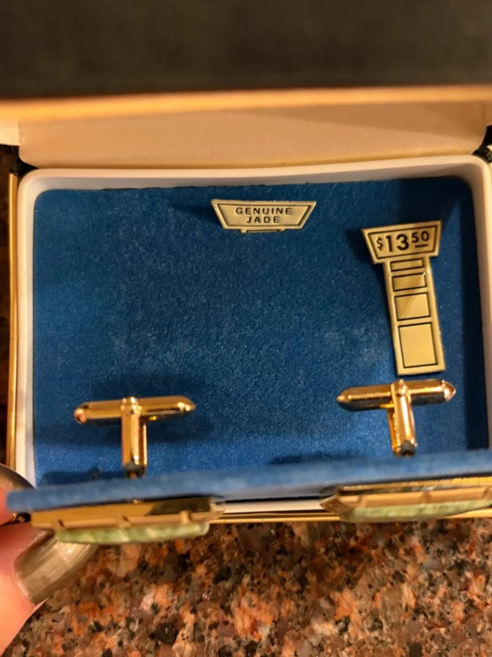 VTG Swank Genuine Jade Rectangular Gold Cufflinks NWT Boxed